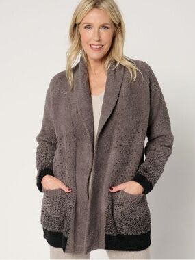 Barefoot Dreams CozyChic Confetti
Shawl Cardigan Sweater Mineral/Black SZ M